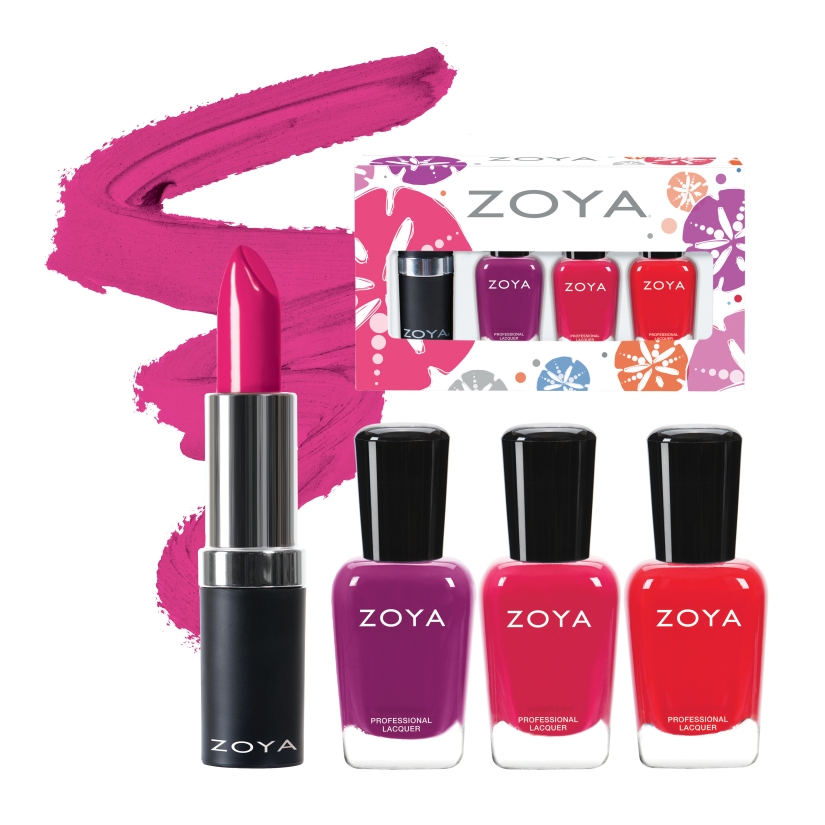 The Sunsets Summer Quad by ZOYA is the perfect for Summer gift giving. This set includes one of each of the following: 1 - Zoya Lipstick in Candy 1 - Mini (0.25oz) Dixie 1 - Mini (0.25oz) Brynn 1 - Mini (0.25oz) Liv