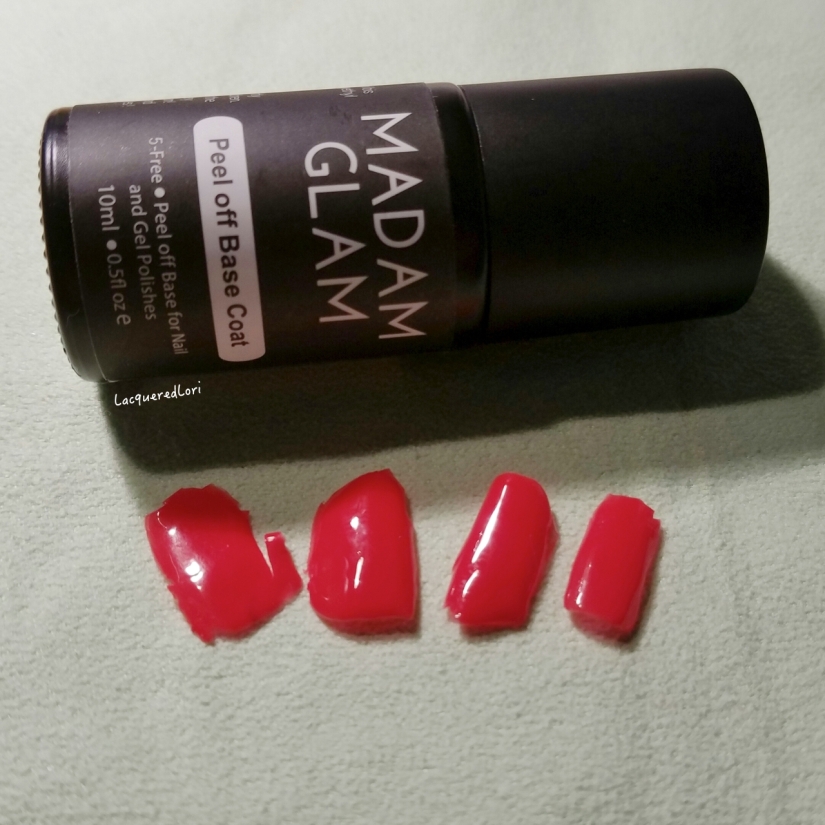The Peel Off Base Coat is suitable for both gel and regular nail polishes. Here are Smart Red One Step Gel nail polish from my nails after one coat of the Peel Off Base. Read further for explanation! 