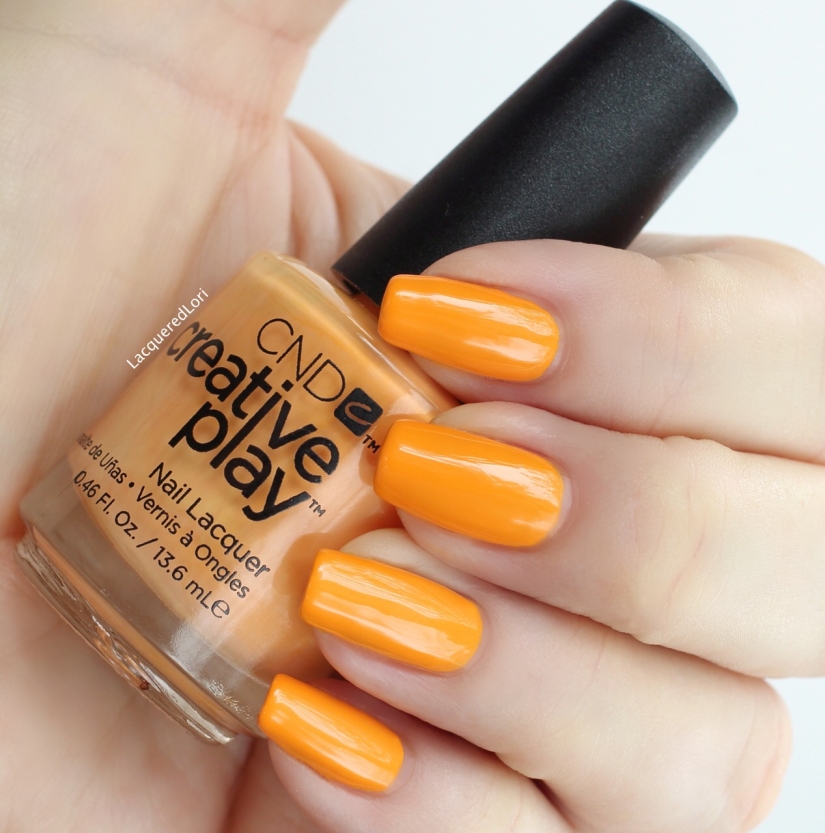 Apricot in the Act by CND Creative Play™ is a creamy Apricot and I honestly do not have anything like it! The formula is on the thicker side, this is two coats, and has a slightly chalky but very pigmented consistency. Really, two coats makes it perfect.
